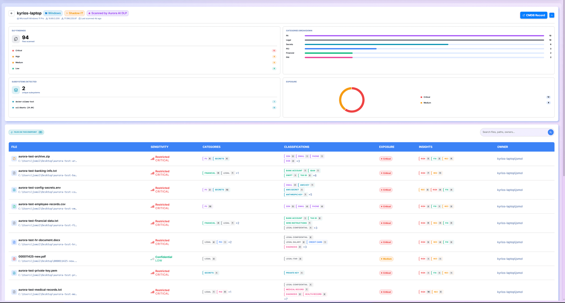 Data Source Details - Per-endpoint data inventory, classification, and access exposure
